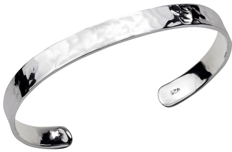 SILBERMOOS Herren Damen Armspange Armreif gehämmert offen klassisch 925 Sterling Silber
