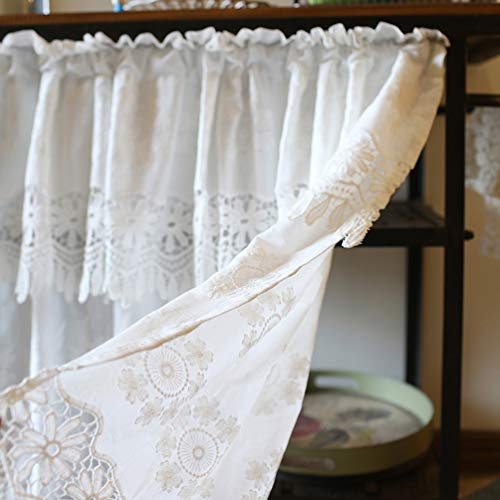 Vivarry Handgefertigte Scheibengardine,Küche Kurzgardine Vorhang,Cafe Gardine,Schlafzimmer Querbehang,Weiße