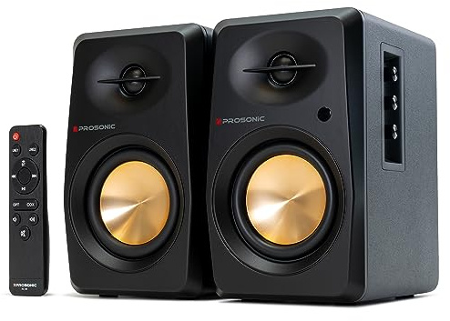 P Prosonic BT30 Enceintes d'étagère Bluetooth Actives, Moniteur de Studio, Platine avec entrée Optique, entrée coaxiale, 2 entrées de Ligne auxiliaire RCA, 60 Watts, (Noir)