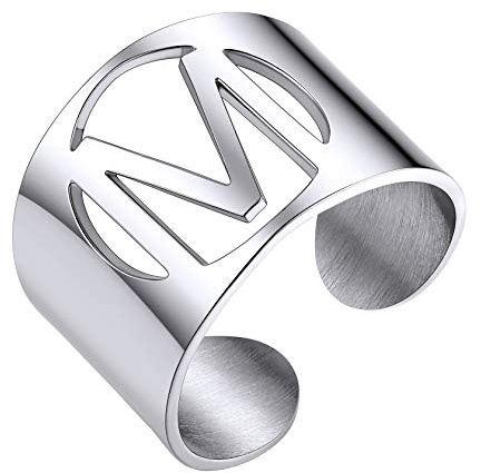 ChainsHouse Edelstahl Breit Ring Alphabet M Fingerring Offener Bandring Partnerring Namenring für Valentinstag Geburtstag