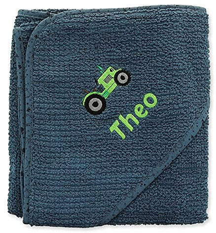 Wolimbo Bio Kapuzenbadetuch - dunkelblau WALE 80x80cm - personalisierbar - Badehandtuch - weiches Babyhandtuch - Geschenk zur Taufe, Geburt - 100% Baumwolle