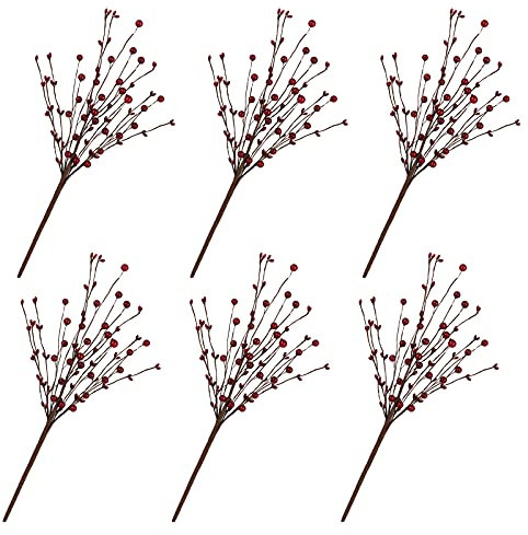 6 Stück künstliche dunkelrote Beerenstiele, 41,5 cm Stechpalmen-Weihnachtsbeeren-Zweig, Weihnachtsdekoration, Blumenarrangement für Weihnachtsbaum-Dekor, Bastelarbeiten, Urlaub und Party-Dekoration.