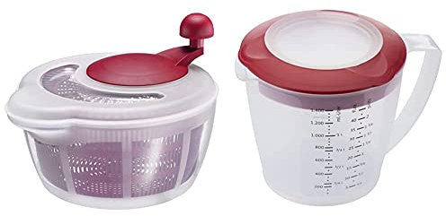 Westmark Salatschleuder, Fassungsvermögen: 5 Liter, ø 26 cm, Kunststoff, BPA-frei, Fortuna & Rührbecher/Messkanne mit Spritzschutz, Deckel und Ausgießer, Kunststoff, Füllvolumen: 1,4 Liter