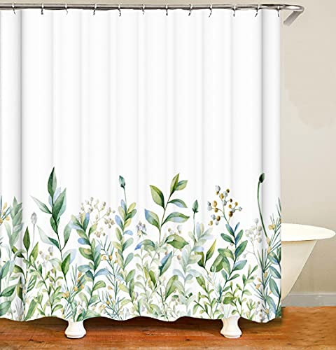 M&W DAS DESIGN Duschvorhang Vintage Garden Plants Pflanzen Textil gelb grün Natur Wachstum Vorhang Ruhe Schimmelresistent Blätter Farbfest inkl. 12 C-Ringe Gewicht unten 200x220(BxH) cm