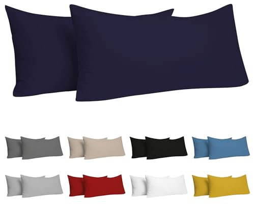 Dreamzie Kissenbezug 40 x 80 (Set mit 2) - 100% Jersey Baumwolle 150 g/qm Kissenbezüge -Dunkelblau - Für Kissen 40 x 80 cm - Kissenhülle - Kissenbezug - Resistent und Hypoallergen