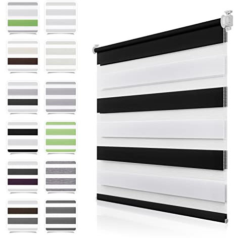 Doppelrollo Klemmfix ohne Bohren Schwarz-Weiß 65x150cm Rollos für Fenster ohne Bohren mit Kindersicherung Fenster Rollos für innen Lichtdurchlässig & Verdunkelnd, Stoffbreite 60cm