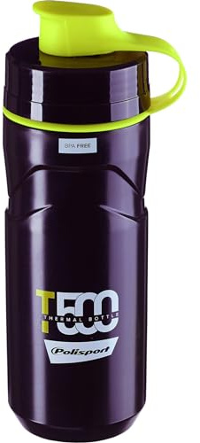 POLISPORT 8645500001 - Bidón Isotérmico T500 de Ciclismo de 500ml Botella de Agua para Ciclistas Bicicleta Sin BPA en Color Negro/Verde Lima