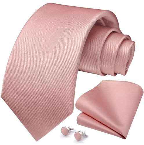 HISDERN bröllop slipsar och näsduk solid slips manschettknappar set, ROSA, one size