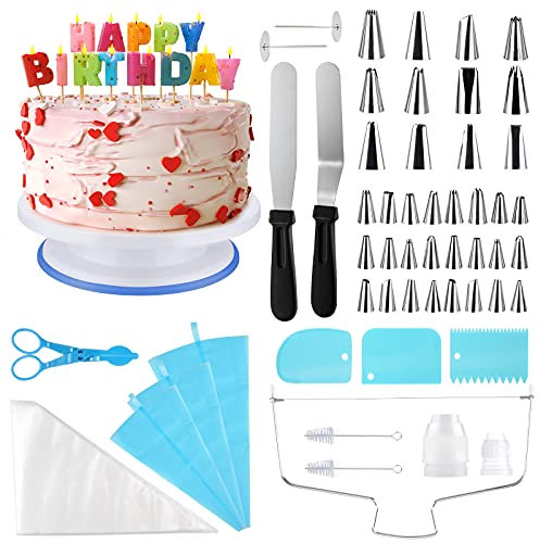 75Pcs Plato Giratorio para Tartas Ninonly Reposteria y Pasteleria Utensilios con Boquillas, Manga Pastelera, Raspadores de Pastel, Espátulas Glaseadas, Smoothe, Uñas de Flores, Cake Cutter