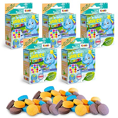 INKEE INKEE | Set de 80x Boules de Bain 3 Couleurs, Bombe de Bain à mélanger pour Apprentissage des Couleurs, Bain moussant Enfant