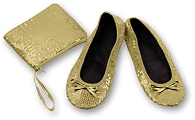 Varsany Chaussures en satin enroulables - Escarpins pliables - Ballerines plates pour femme - Chaussures plates pour femme, doré, Large