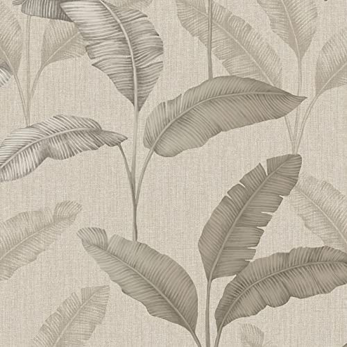 Amara Palm Wallpaper - Modern Wallpaper for Living Room, Bedroom, Fireplace - Decorative Luxury Tropical Wall Paper with Metallic Tone (Beige/Gold)
