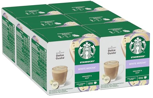 STARBUCKS White Mocha by NESCAFÉ Dolce Gusto, 72 Mocha Flavour with Espresso Roast Coffee Pods (6 packs), White Chocolate Notes