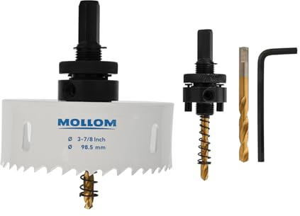 Mollom (98,5mm | 3-7/8) HSS M42 med 8% kobolt BI-metallhålsåg med 2 pilotborrar & arbor. Slät skärning för PVC, gipsvägg, trä, plast, gipsskiva, gummi