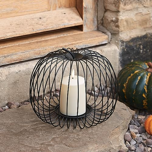 Lights4fun LED Kürbis Schwarz aus Draht mit TruGlow® LED Kerze Batteriebetrieb Timer Halloween Deko Herbst Dekoration Halloween Kürbis Outdoor