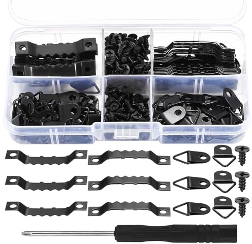 260 Stk. Bilderrahmen Aufhänger Set mit Sägezahn-Haken & Schrauben | 260-teiliges Zackenaufhänger Set, inkl. passender Schrauben, ideal für Bilder, Foto, Bilderrahmen & Keilrahmen.