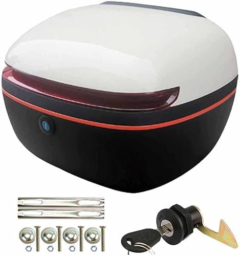 VECNUM KUNYOS Motorradkoffer Topcase, 25L Topcase Motorradkoffer Mit Nachtwarnlicht Für Gepäckträger Rollerkoffer Helmkoffer Für Roller,Motorrad,Sturdy Haltbare,Weiß