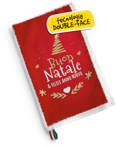Canovaccio da Cucina Natalizio, Strofinaccio in Cotone Spugna e Microfibra Assorbente Idee Regalo Natalizi Utili per la Casa Personalizzato Con Illustrazione Originale Buon Natale e Felice Anno Nuovo