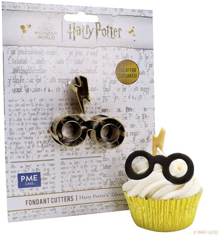 PME HPW502 Potter Set de 2 cortadores de Fondant y Galletas, Gafas y Cicatriz de Harry, Pequeños, Metal, Oro