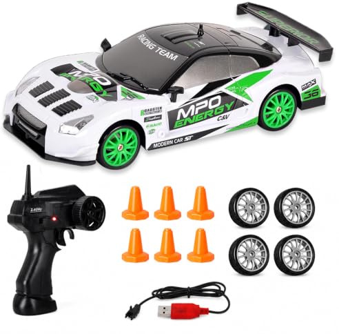 Siereolly RC Drift Car 1:24 Ferngesteuertes Auto 2,4Ghz Spielzeugauto 15km/h 4WD Ferngesteuertes Rennauto mit Arbeitsscheinwerfern Geschenk für Erwachsene Kinder