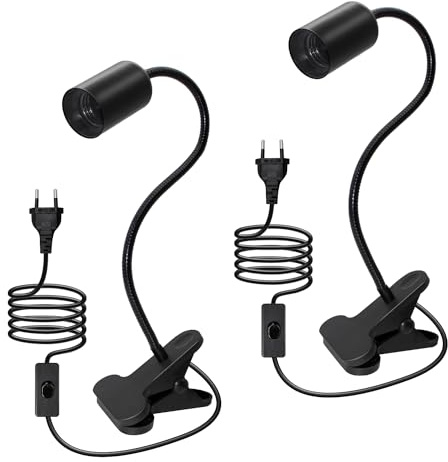 Lampe à Pince E27, 240CM Cable, 35CM Longueur 360°Flexible Col de Cygne, Douille E27, Lampes de Chevet avec Interrupteur