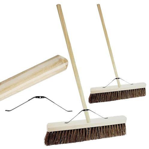18” Broom Heavy Duty Outdoor Natural Wooden Handle Hard Bristle | Warehouse Commercial & Industrial Strong