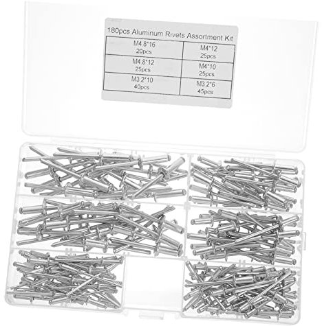 PACKOVE 180 Stück Aluminium Blindniet Sortiment M3.2 M4 M4.8 mit Robustem Gratfreiem Stift in Silberner Aluminium Kasten für Vielseitige Befestigungsanwendungen