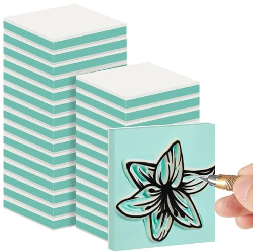 Frienda 24 Pcs 2 X 2 Rubber Carving Blocks Linoleum Blocks for Printmaking, Stamp Making, DIY Crafting, Scrapbook, Painting, Soft and Easy to Carve (White Green)