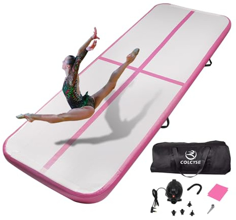 Air Gymnastic Track Tumbling Mat/Inflatable Air Gymnastics Mat Training Mats Gymnastics Tracks for Home Use/Training with Pump (Pink, 400 * 100 * 10cm)