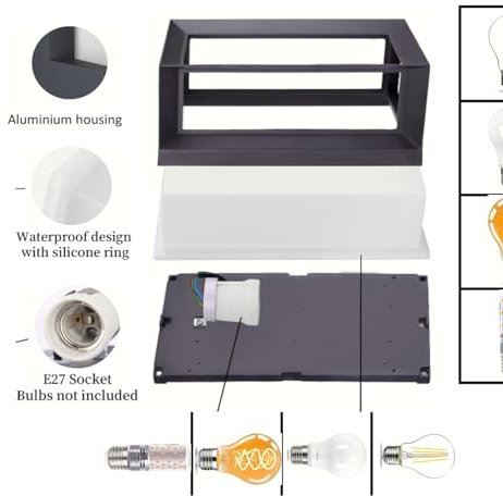 Klighten 2 Stück moderne Außenwandleuchte, E27 Sockel Außenwandlampe,