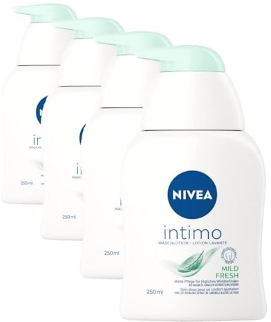 NIVEA Intimo Waschlotion Mild Fresh (250 ml), Intim Waschgel mit Milchsäure, Kamillenextrakt und Bio Jojobaöl, Intim Waschlotion für normale Haut (Packung mit 4)