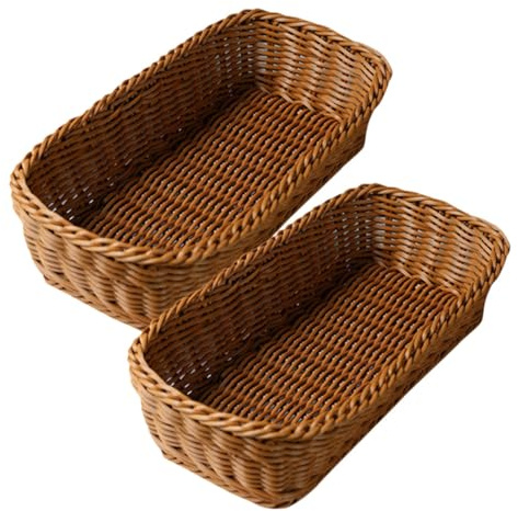 Generico 2 Pz cestino per posate in rattan batteria di pentole fornellone vassoio con cestino in plastica intrecciata contenitore per stoviglie utensili da portata cestino del pane verdura