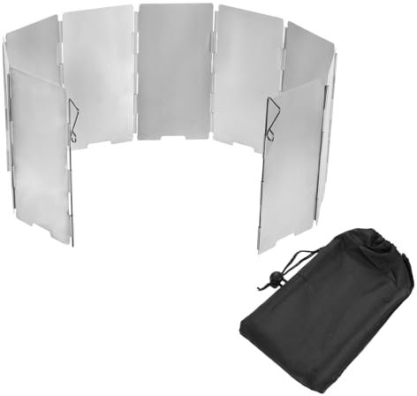 PATIKIL 25.8 x 5.3 Windscreen Camping Stove, Mini 9 Plates Heat Shield Stove Windshield Lightweight Folding with Drawstring Bag for Camping Alcohol Stoves