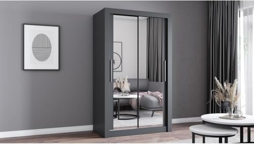 Fabryka Mebli Idzczak - Armoire Chambre Adulte 120 cm Largeur, Placard Chambre Milan, Porte Coulissante - Gris
