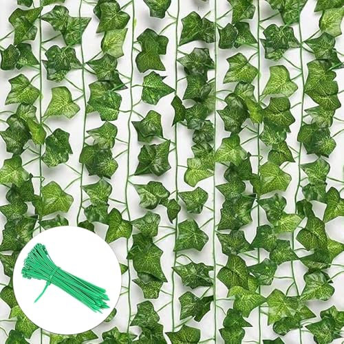 lbxtswpl Efeu Künstlich, 12 Stück Efeubusch Kunstpflanze Girlande, Efeu Künstlich Girlande, Pflanzen Efeuranke Mit Nylon Kabelbinder für Hochzeit Küche Garten Party Wanddekoration