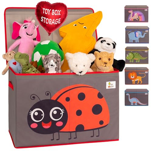 OLIVE&OSCAR 80L Toy box, kids Toy Box Storage with Lid & Handles, Suitable for All Children, Boys, Girls,Toddlers, Ladybug, L60cmW33cmH40cm