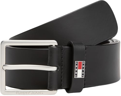 Tommy Jeans Uomo Cintura Flag 4,0 cm Cintura in Pelle, Nero (Black), 100 cm