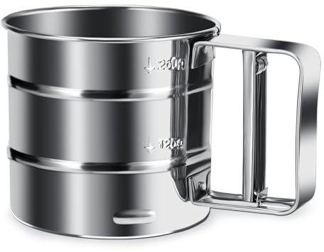 Tapvai Tamizador de Harina, Capacidad de 250 Gramos, Filtro de Operación con una Mano, Tamiz/Colador de Acero Inoxidable