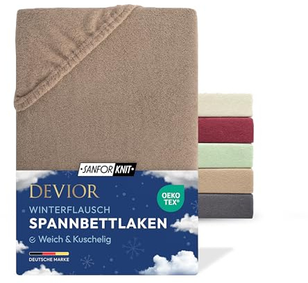 Devior Winterflausch Fleece Spannbettlaken, Nougat, 140x200–160x200 – Weich, wärmend & pflegeleicht aus 80% Baumwolle – Winterbettlaken mit Gummizug in edler Farbe für kalte Nächte