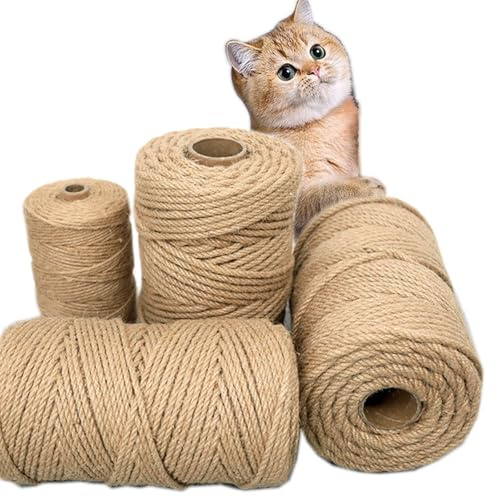 Treadstar, sisalrep för klösträd, naturligt jutesnöre, sisalrep, snörträdgårdssnöre, paketsnöre, hamprep, katttillbehör, klösträd, 100 % naturligt hamparep (2 mm – 200 m)