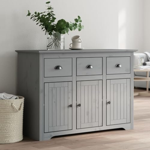 Xichuzi Sideboard BODO Grau 115x43x79,5 cm Massivholz Kiefer, Kommode Schlafzimmer, Kommoden & Sideboards, Wohnzimmerschrank, Komodenschrank, Schlafzimmerkommode, Flur Kommode, Zimmer Möbel