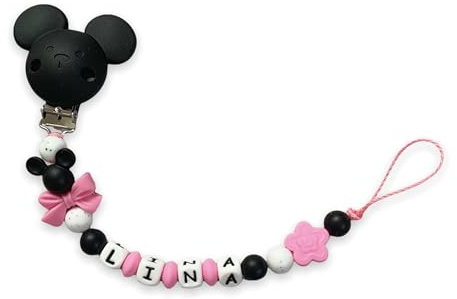 Schnullerkette mit Namen Mädchen personalisiert Silikon schwarz pink