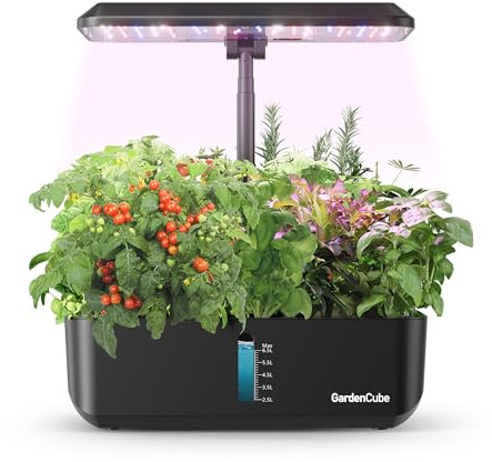 Hydroponics Growing System Indoor Garden: GardenCube 12 Pods Indoor Gardening System with LED Grow Light Height Adjustable Plants Germination Kit Quiet Smart Pump - Hydroponic Planter Fresh Black