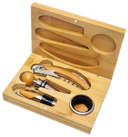 ZBPASL Korkenzieher Weinöffner Set,Weinzubehör Geschenkset,Wein Sommelier Sets mit Korkenzieher Flaschenöffner,Wein Vakuumverschluss,Weinbelüfter Ausgießer,Geschenk von Weinliebhabern (Wood 0A)