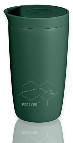 Perevor 360ml Coffee Flask, Reusable Tumbler for Travel | Thermal Cup for Camping, Office Mug or Commute | Perfect Small Cold Water Bottle | Preppy Cute Smoothie Cup | Forest Green