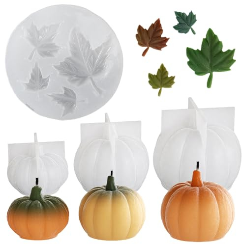 SHUOHONG 4 Pièces Moule Citrouille Silicone, 3D Moule Bougie Halloween, Moules Silicone Halloween pour La Récolte D'automne, Thanksgiving, Le Bricolage et La Décoration