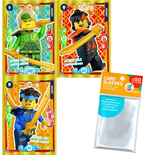 Bundle mit LEGO Ninjago - Serie 9 Next Level Trading Cards - 3 Verschiedene Limitierte Karten (LE10-LE12) - Deutsch + Exklusive Collect-it Hüllen