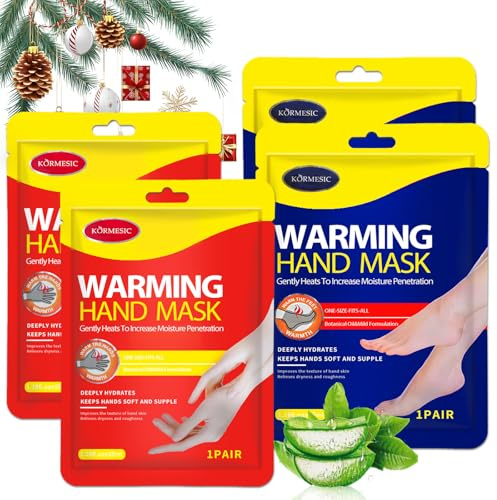 4 Paires Maschera Piedi e Mani Riscaldante, Azione Riscaldante Comfortevole, Elimina Pelle Secca, Nutre in Profondità Crevasses et Pieds & Mani Secs, Rendre la Peau plus Lisse