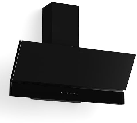 Klarstein Velaire Hotte Aspirante 90 cm - Hotte Décorative, 820 m³/h, A++ Énergie, Commandes Tactiles, LED, Filtre Charbon, Silencieuse, 3 Vitesses + Boost, Hotte Cuisine Moderne, Noir
