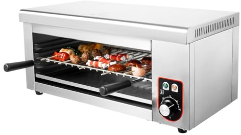 1500W Commercial Salamander Broiler - Stainless Steel Electric Cheese Melter & Raclette Grill, 50-300°C Adjustable TempeRodenture for Steak/Sandwiches